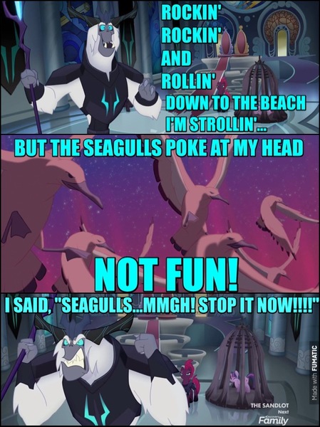 Size: 604x807 | Tagged: alicorn, bad lip reading, derpibooru import, dialogue, edit, edited screencap, fantasia, fantasia 2000, image macro, meme, my little pony: the movie, safe, screencap, seagull, song reference, star wars, storm king, tempest shadow, twilight sparkle, twilight sparkle (alicorn)