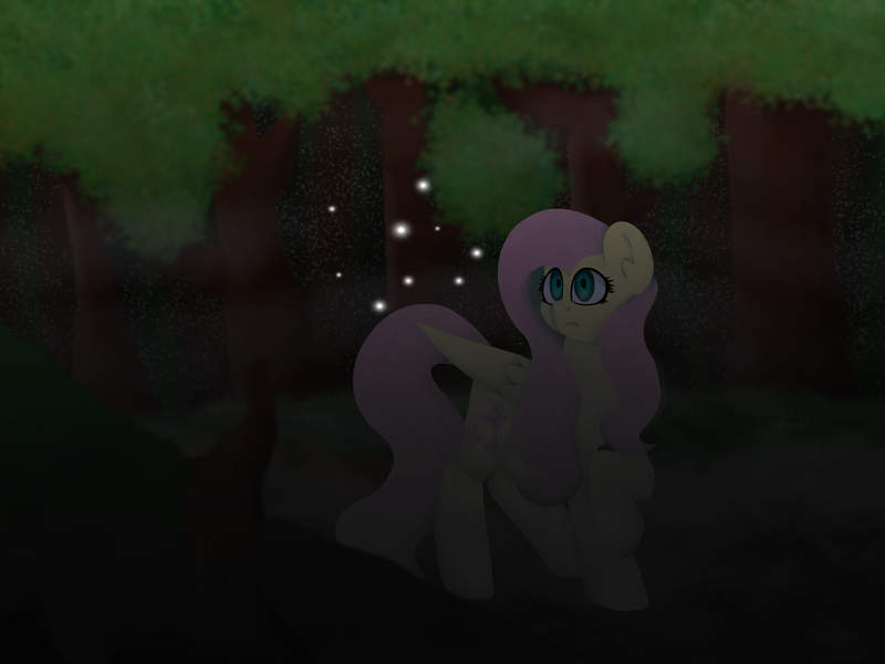 Size: 4000x3000 | Tagged: safe, artist:itssopanda, derpibooru import, fluttershy, pony, forest, high res, orb, solo, tree