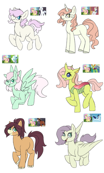 Size: 3000x5000 | Tagged: safe, artist:mississippikite, derpibooru import, oc, unofficial characters only, changepony, earth pony, pegasus, pony, unicorn, female, interspecies offspring, magical lesbian spawn, mare, offspring, parent:double diamond, parent:fleetfoot, parent:fluttershy, parent:soarin', parent:thorax, parent:troubleshoes clyde, parents:blueshy, parents:diamondshy, parents:fleetshy, parents:soarinshy, parents:thoraxshy, parents:troubleshy, simple background, white background