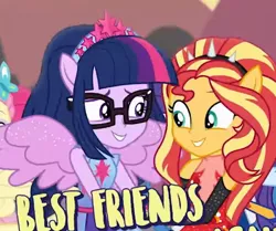 Size: 605x506 | Tagged: safe, derpibooru import, sci-twi, sunset shimmer, twilight sparkle, equestria girls, equestria girls series, forgotten friendship, best friends, friendship, meme, ponied up, wow! glimmer