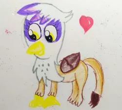 Size: 713x641 | Tagged: safe, artist:sumi-mlp25, derpibooru import, gilda, gryphon, heart, simple background, solo, traditional art