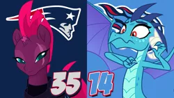 Size: 1920x1080 | Tagged: afc divisional round, american football, derpibooru import, dragon, eye scar, my little pony: the movie, new england patriots, nfl, nfl divisional round, nfl playoffs, obligatory pony, princess ember, safe, scar, sports, tempest shadow, tennessee titans, vector