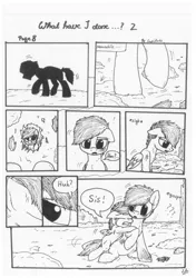 Size: 1024x1451 | Tagged: artist:lupiarts, black and white, comic, comic:what have i done, crying, derpibooru import, family, grayscale, monochrome, oc, oc:chess, oc:ron nail, oc:sally, sad, safe, speech bubble, traditional art, tragic, unofficial characters only