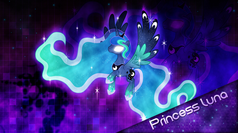 Size: 2560x1440 | Tagged: artist:sgtwaflez, artist:zekrom-9, derpibooru import, edit, glowing eyes, princess luna, rainbow power, rainbow power-ified, remake, safe, solo, vector, wallpaper, wallpaper edit