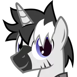 Size: 500x500 | Tagged: safe, derpibooru import, oc, oc:chaotic mind, unofficial characters only, hybrid, zebra, zebra alicorn, zebracorn, zebrasus, zony, derpibooru, .svg available, bust, derpibooru badge, image, meta, simple background, smiling, solo, svg, transparent background, vector, zebra oc
