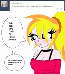 Size: 1280x1468 | Tagged: suggestive, artist:cbear624, derpibooru import, oc, oc:sinfonia krystal, unofficial characters only, equestria girls, blushing, breasts, dialogue, speech bubble, tumblr