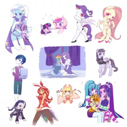 Size: 2000x2000 | Tagged: suggestive, artist:kkmrarar, derpibooru import, adagio dazzle, aria blaze, fluttershy, inky rose, princess cadance, rainbow dash, rarity, shining armor, sonata dusk, sunset shimmer, trixie, twilight sparkle, oc, ponified, alicorn, bat pony, bat pony alicorn, earth pony, pegasus, pony, unicorn, equestria girls, alumnus shining armor, bikini, bipedal, blushing, breasts, bunny ears, chibi, clothes, equestria girls ponified, female, flutterbat, implied lesbian, implied shipping, implied twixie, lesbian, mare, race swap, raridash, shipping, simple background, sweat, swimsuit, tongue out, white background