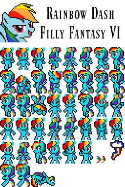 Size: 256x384 | Tagged: artist:akumath, artist:rydelfox, bust, derpibooru import, filly fantasy vi, final fantasy, final fantasy vi, pixel art, portrait, rainbow dash, safe, sprite, sprite sheet