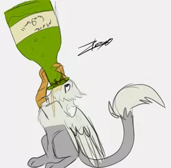 Size: 1234x1216 | Tagged: safe, artist:tinibirb, artist:xeirla, color edit, derpibooru import, edit, oc, oc:der, unofficial characters only, gryphon, alcohol, champagne, colored, drink, drinking, micro, sketch, solo