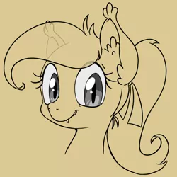 Size: 600x600 | Tagged: safe, artist:tehflah, derpibooru import, oc, oc:joyful ways, unofficial characters only, bat pony, bust, cute, cute little fangs, fangs, monochrome, portrait, solo