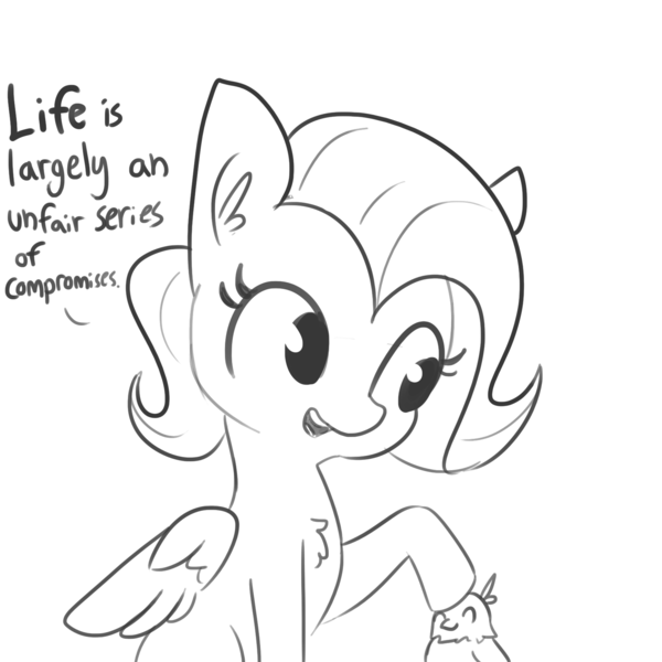 Size: 1650x1650 | Tagged: safe, artist:tjpones, derpibooru import, part of a set, fluttershy, bird, pegasus, pony, chest fluff, demotivational, dialogue, ear fluff, female, grayscale, mare, monochrome, open mouth, simple background, sketch, white background