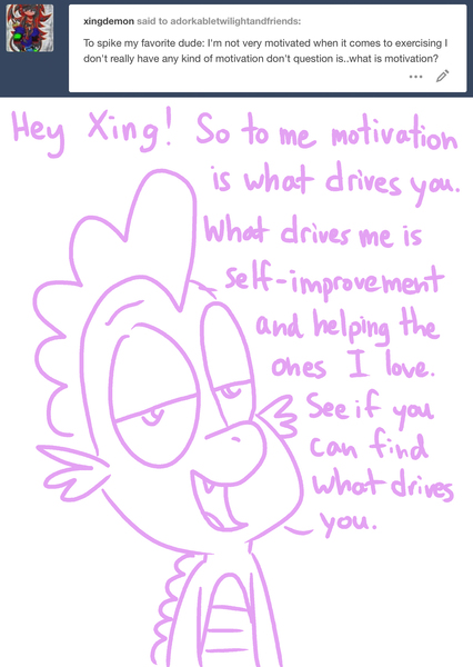 Size: 1280x1801 | Tagged: artist:adorkabletwilightandfriends, ask, ask adorkable twilight, ask adorkable twilight and friends, derpibooru import, dragon, motivation, motivational speech, safe, solo, spike, tumblr