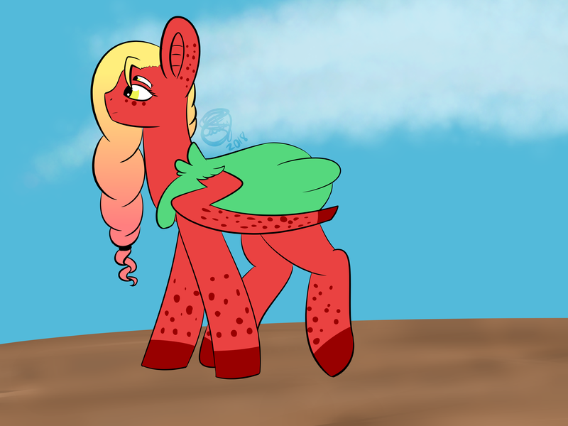 Size: 2800x2100 | Tagged: safe, artist:itssopanda, derpibooru import, oc, oc:strawbery sunset, unofficial characters only, grottoling, original species, pony, female, high res, solo, spinner