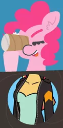 Size: 442x895 | Tagged: safe, artist:mkogwheel, artist:threetwotwo32232, derpibooru import, edit, pinkie pie, sunset shimmer, breasts, comic, pinkie loves bacon bits, toilet paper roll, what does she see