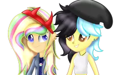 Size: 1400x850 | Tagged: safe, artist:morries123, artist:xxmelody-scribblexx, derpibooru import, oc, oc:bubbly blaze, oc:melody scribble, unofficial characters only, equestria girls, ear piercing, nose piercing, piercing, simple background, transparent background