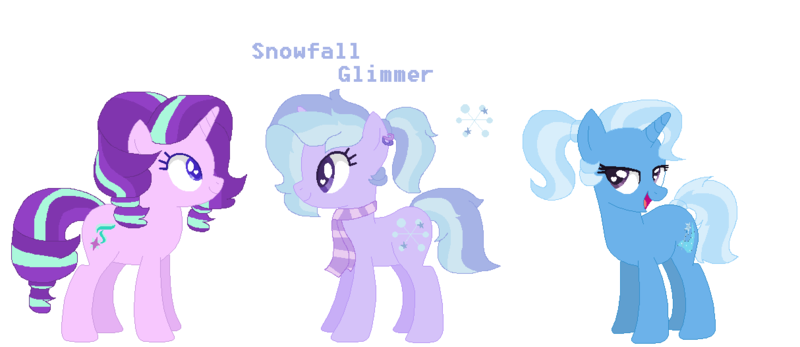 Size: 1214x526 | Tagged: safe, artist:1313jaysong1313, derpibooru import, starlight glimmer, trixie, oc, oc:snowfall glimmer, family, female, lesbian, magical lesbian spawn, offspring, parent:starlight glimmer, parent:trixie, parents:startrix, shipping, startrix