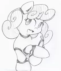 Size: 881x1028 | Tagged: safe, artist:patoriotto, derpibooru import, sweetie belle, pony, robot, robot pony, unicorn, black and white, cutie mark, female, filly, foal, grayscale, hooves, horn, monochrome, open mouth, pixiv, simple background, solo, sweetie bot, teeth, white background