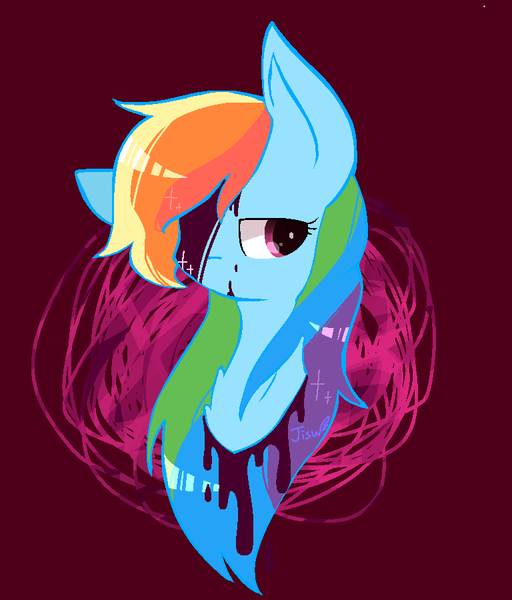 Size: 768x900 | Tagged: grimdark, artist:jisuppe, derpibooru import, rainbow dash, pony, blood, bust, portrait, solo