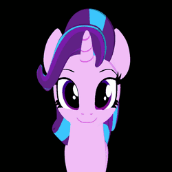 Size: 1000x1000 | Tagged: safe, artist:galawaille, derpibooru import, edit, starlight glimmer, pony, unicorn, 3d, animated, black background, blender, cel shading, cute, female, gif, glimmerbetes, looking at you, loop, mare, simple background, smiling, solo