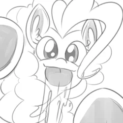 Size: 500x500 | Tagged: dead source, safe, artist:reiduran, derpibooru import, pinkie pie, earth pony, pony, breaking the fourth wall, cute, diapinkes, female, licking, looking at you, mare, monochrome, screen lick, silly, silly pony, simple background, sketch, tongue out, white background