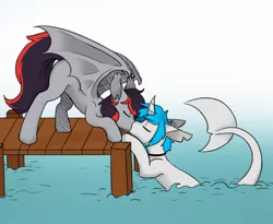 Size: 1307x1073 | Tagged: artist needed, source needed, safe, derpibooru import, oc, oc:toshiro, unofficial characters only, bat pony, original species, shark pony, vampire, gay, kissing, male