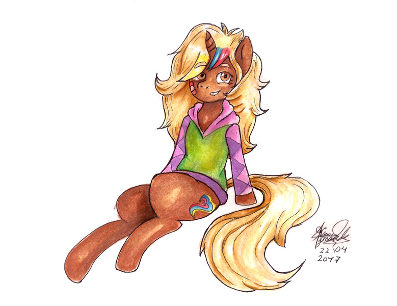 Size: 2968x2286 | Tagged: safe, artist:manny b.garcia, artist:mannybcadavera, derpibooru import, oc, oc:nucita, unofficial characters only, unicorn, blonde hair, broniesypegasistersvenezuela, solo, traditional art, venezuela, watercolor painting