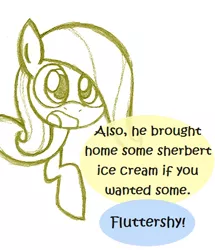 Size: 468x543 | Tagged: safe, artist:lilboulder-cloudsdalefillies, derpibooru import, fluttershy, pony, female, filly, filly fluttershy, implied rainbow dash, simple background, sketch, speech bubble, white background, younger