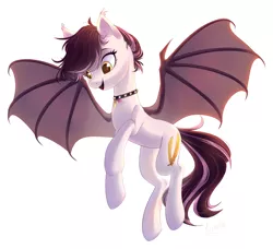 Size: 2708x2469 | Tagged: safe, artist:mp-printer, derpibooru import, oc, unofficial characters only, bat pony, pony, bat pony oc, choker, flying, open mouth, simple background, solo, spiked choker, white background