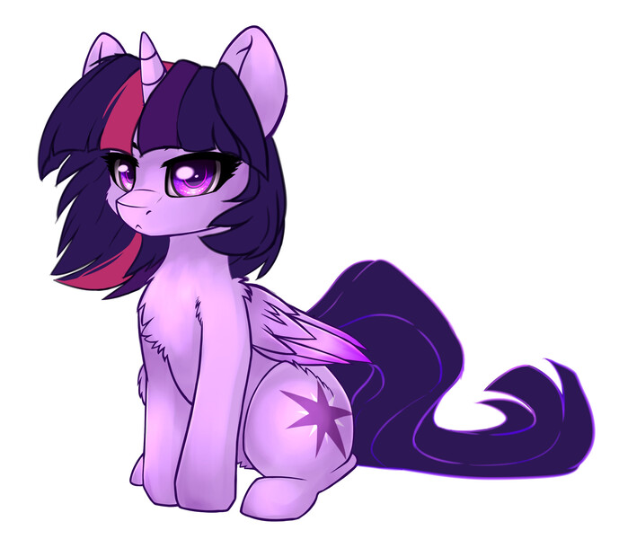 Size: 2915x2539 | Tagged: alicorn, artist:duop-qoub, chest fluff, derpibooru import, descended twilight, looking at you, safe, simple background, sitting, solo, twilight sparkle, twilight sparkle (alicorn), white background