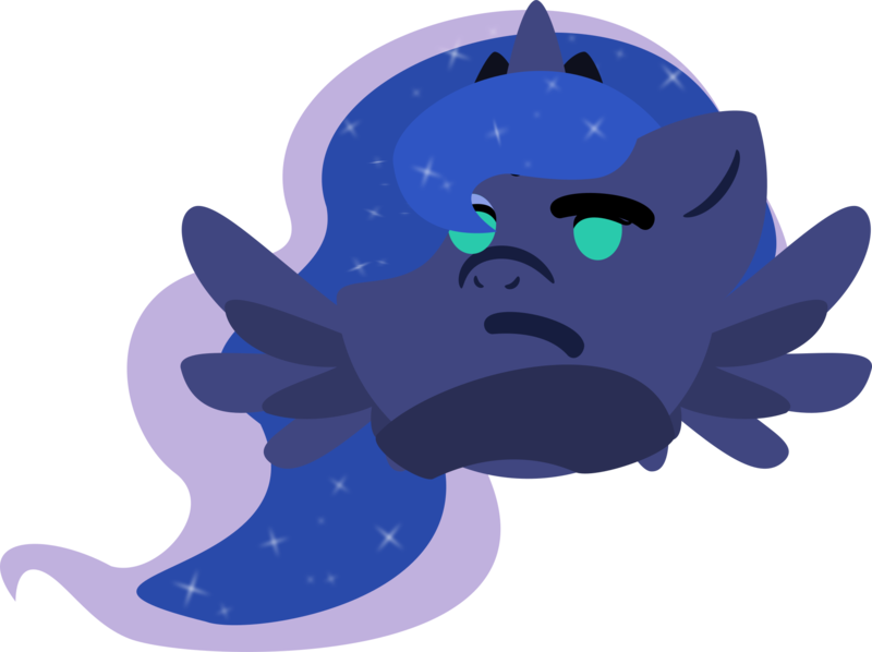 Size: 2007x1500 | Tagged: safe, artist:binkyt11, derpibooru import, princess luna, alicorn, pony, .svg available, chibi, emoji, female, hooves, horn, inkscape, lineless, looking at you, mare, raised eyebrow, simple background, solo, spread wings, svg, thinking, thinking emoji, transparent background, vector, wat, wings