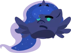 Size: 2007x1500 | Tagged: safe, artist:binkyt11, derpibooru import, princess luna, alicorn, pony, .svg available, chibi, emoji, female, hooves, horn, inkscape, lineless, looking at you, mare, raised eyebrow, simple background, solo, spread wings, svg, thinking, thinking emoji, transparent background, vector, wat, wings
