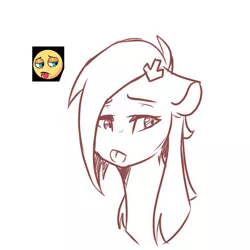 Size: 1000x1000 | Tagged: safe, artist:myralilth, derpibooru import, oc, oc:downvote, ponified, unofficial characters only, pony, derpibooru, :p, bust, derpibooru ponified, emoji, emoji challenge, emoticon, lineart, meta, silly, simple background, sketch, solo, tongue out, white background