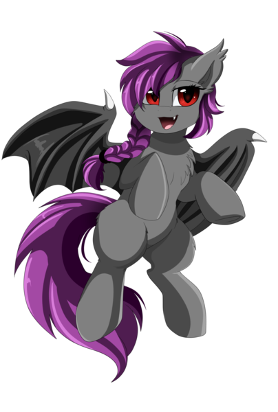 Size: 1024x1521 | Tagged: safe, artist:pridark, derpibooru import, oc, oc:andromeda aurora, unofficial characters only, bat pony, pony, bat pony oc, commission, fangs, female, mare, open mouth, simple background, smiling, solo, transparent background