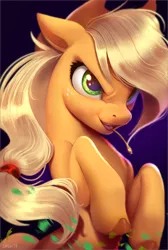 Size: 1298x1934 | Tagged: safe, artist:imalou, derpibooru import, applejack, earth pony, pony, badass, cowboy hat, female, freckles, frown, hat, haystick, mare, open mouth, rearing, smiling, solo, stetson