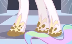 Size: 424x262 | Tagged: safe, artist:thedarkpony, derpibooru import, edit, edited screencap, screencap, princess celestia, alicorn, pony, female, hoof shoes, hooves, legs, mare, mud, mud edit, muddy, pictures of legs, solo