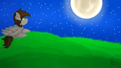 Size: 1366x768 | Tagged: artist:thomas tesla, derpibooru import, green eyes, green hills, hill, looking up, moon, night, oc, oc:thomas tesla, safe, unofficial characters only, wallpaper