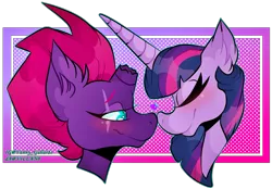 Size: 1129x788 | Tagged: artist:villan0, boop, broken horn, derpibooru import, female, fizzlepop berrytwist, lesbian, my little pony: the movie, noseboop, safe, shipping, tempestlight, tempest shadow, twilight sparkle