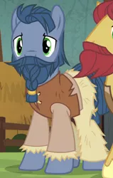 Size: 400x630 | Tagged: safe, derpibooru import, screencap, unnamed pony, earth pony, pony, campfire tales, background pony, beard, braided beard, clothes, cropped, facial hair, male, moustache, solo focus, stallion