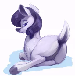 Size: 740x751 | Tagged: artist:verulence, deer, deerified, derpibooru import, featureless crotch, looking at you, looking back, plot, rarity, rearity, rear view, safe, species swap