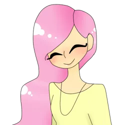 Size: 512x512 | Tagged: artist:galaxiedream, blushing, derpibooru import, eyes closed, female, fluttershy, human, humanized, jewelry, necklace, safe, simple background, solo, transparent background