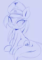 Size: 2827x3997 | Tagged: safe, artist:randy, derpibooru import, oc, oc:aryanne, unofficial characters only, earth pony, pony, aryan, aryan pony, aryanbetes, cute, female, hat, looking at you, nazi, nazipone, pouty, reichsadler, sitting, sketch, swastika, totenkopf