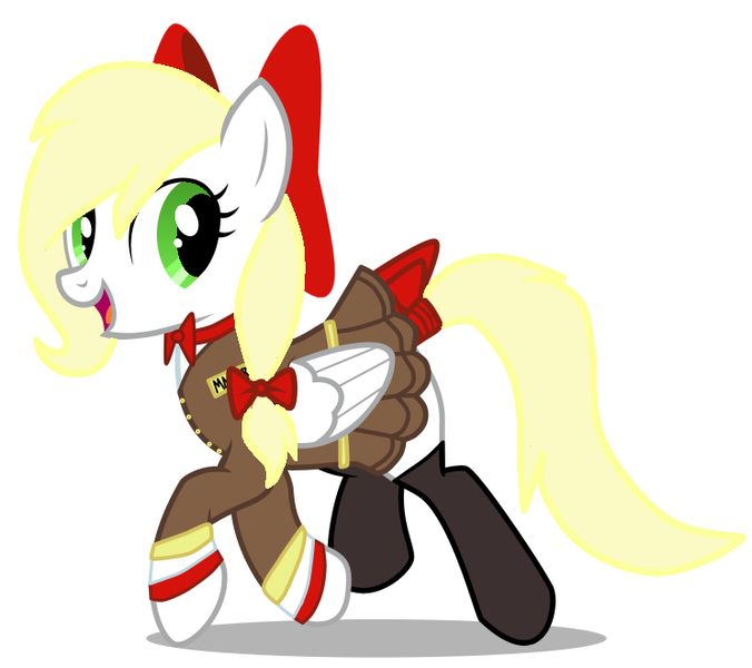 Size: 743x659 | Tagged: safe, artist:anonymous, derpibooru import, edit, oc, oc:kyrie, unofficial characters only, pegasus, pony, aryan, aryan pony, blonde, bow, clothes, cute, female, nazi, nazipone, ocbetes, pleated skirt, skirt, skirt lift, socks, uniform, vector, walking