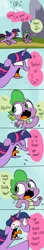 Size: 500x2814 | Tagged: safe, artist:emositecc, derpibooru import, spike, twilight sparkle, twilight sparkle (alicorn), alicorn, dragon, pony, angry, chase, comic, dialogue, female, imminent spikeabuse, mare, speech bubble, the or saga, yelling