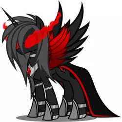 Size: 500x500 | Tagged: artist needed, source needed, safe, derpibooru import, oc, unofficial characters only, alicorn, pony, alicorn amulet, alicorn oc, armor, cloak, clothes, red and black oc, simple background, solo, sombra eyes, white background