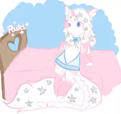 Size: 1280x1205 | Tagged: safe, artist:pastel-pony-princess, derpibooru import, oc, oc:pastel princess, unofficial characters only, alicorn, bat pony, bat pony alicorn, bed, female, heart eyes, solo, stars, wingding eyes