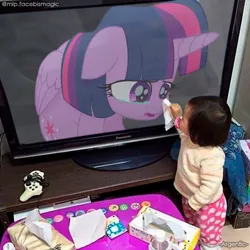 Size: 480x480 | Tagged: alicorn, child, controller, crying, cute, daaaaaaaaaaaw, derpibooru import, dualshock controller, edit, female, human, irl, irl human, mare, meme, my little pony: the movie, photo, sad, sadorable, safe, target demographic, television, tissue, twilight sparkle, twilight sparkle (alicorn), weapons-grade cute, wholesome