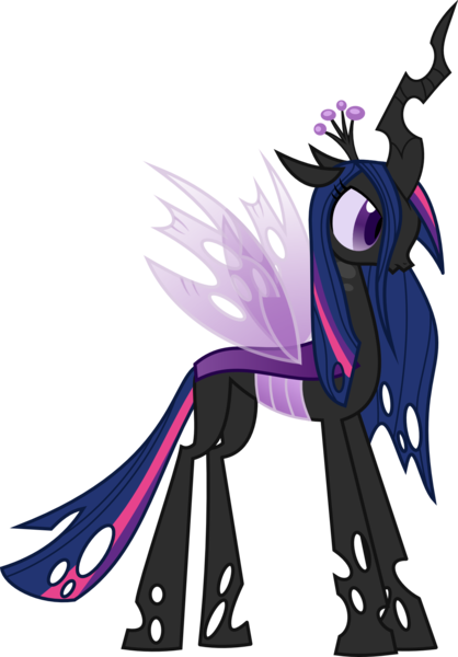 Size: 1380x1981 | Tagged: artist:punzil504, bad end, changeling, changelingified, changeling queen, derpibooru import, fanfic, fanfic art, fanfic:hard reset, queen twilight, recolor, safe, simple background, solo, species swap, transparent background, twilight sparkle, twiling, vector