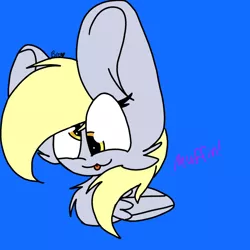Size: 1024x1024 | Tagged: safe, artist:circuspaparazzi5678, derpibooru import, derpy hooves, pegasus, pony, blue background, bust, cute, derpabetes, female, mare, simple background, solo, tongue out