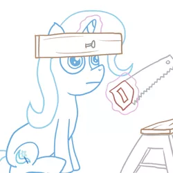 Size: 1024x1024 | Tagged: safe, artist:solarfm, derpibooru import, trixie, pony, unicorn, fail, glowing horn, how, magic, my pretty seahorse, patrick star, saw, solo, spongebob squarepants, telekinesis