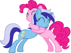 Size: 5459x4031 | Tagged: safe, artist:ironm17, derpibooru import, minuette, pinkie pie, earth pony, pony, unicorn, amending fences, absurd resolution, bipedal, duo, eyes closed, female, hug, mare, simple background, smiling, transparent background, vector